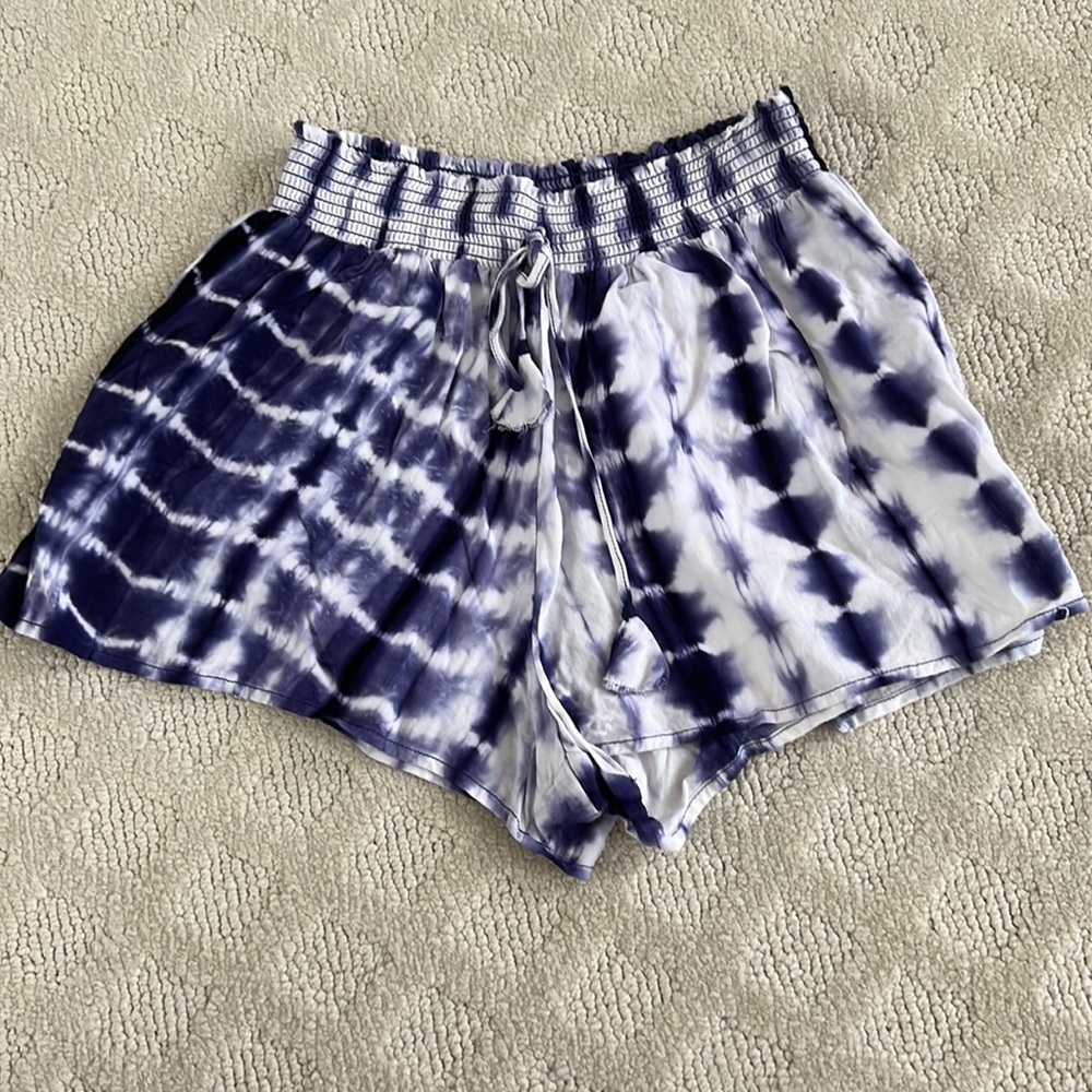 Blue and white tie dye shorts